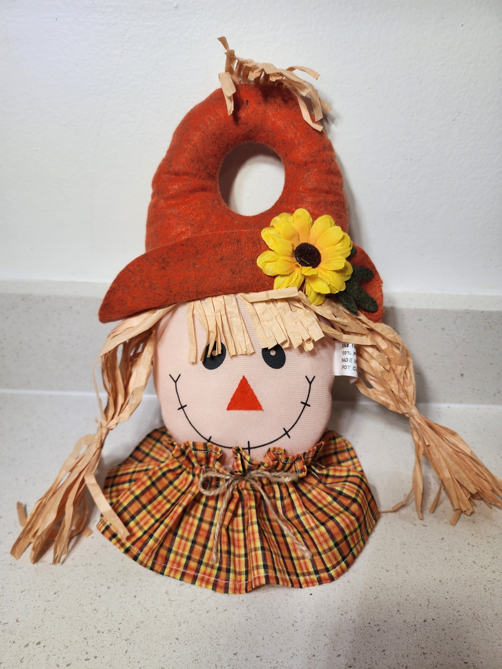 Door Hanger Friendly scarecrow with Piggytail Straw And Yellow Sunflower